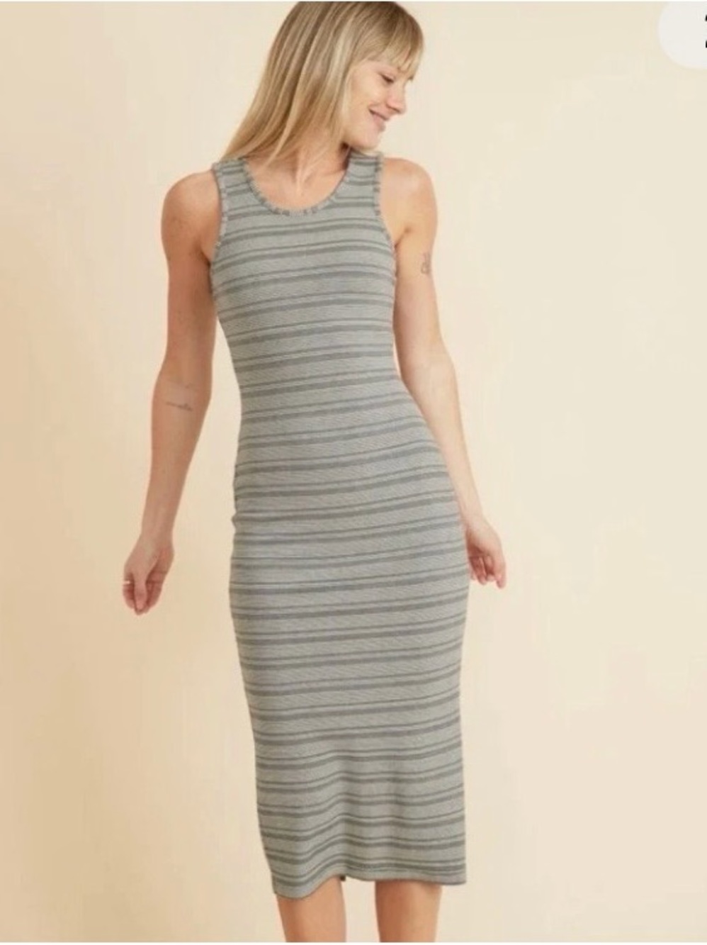 Title: Marine Layer Lexi Rib Daytime Striped Midi Dress Size M Black White